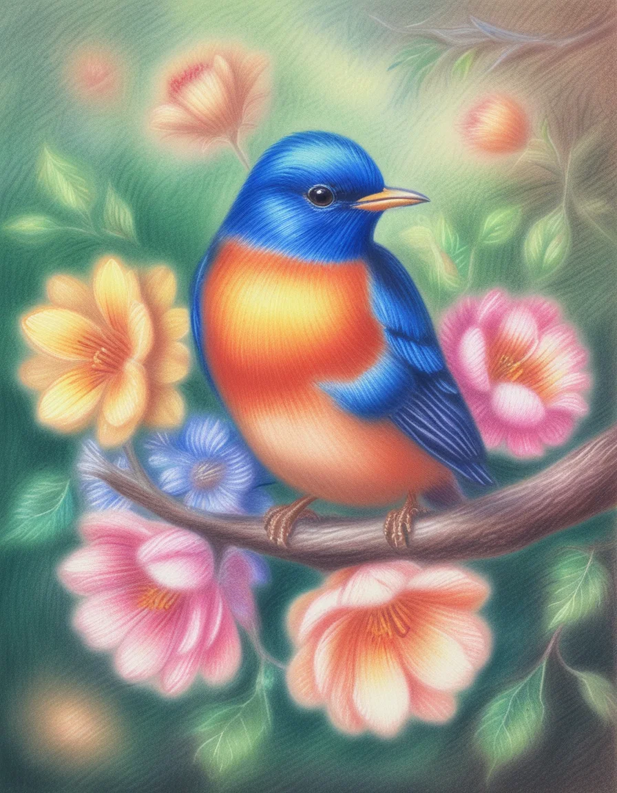 bird on a branch with flowers <lora:novuschroma10 style:1.3> novuschroma10 style colored pencil <lora:sdxl_lightning_8step_lora:1>