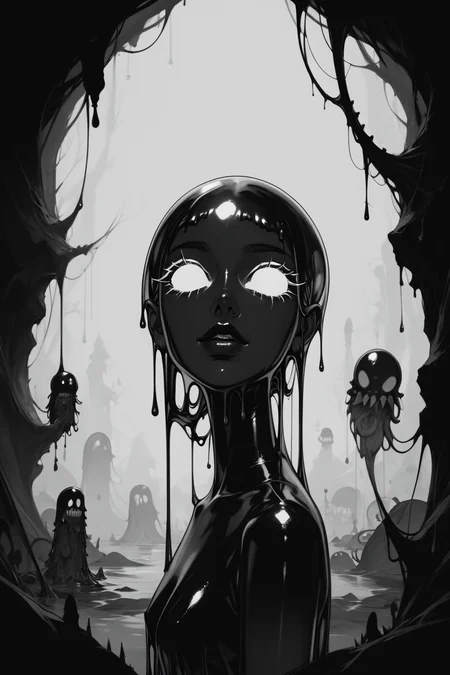 score_9, score_8_up, score_7_up, score_6_up, score_5_up, score_4_up, <lora:GRIM_v1:1> greyscale, monochrome, limited palette, horror (theme), eldritch abomination, chaotic, silhouette,, <lora:wizardslimev15-t:1> wizardslimus, slime skin, transparent head, transparent body, transparent hair, transparent face, transparent, slime girl