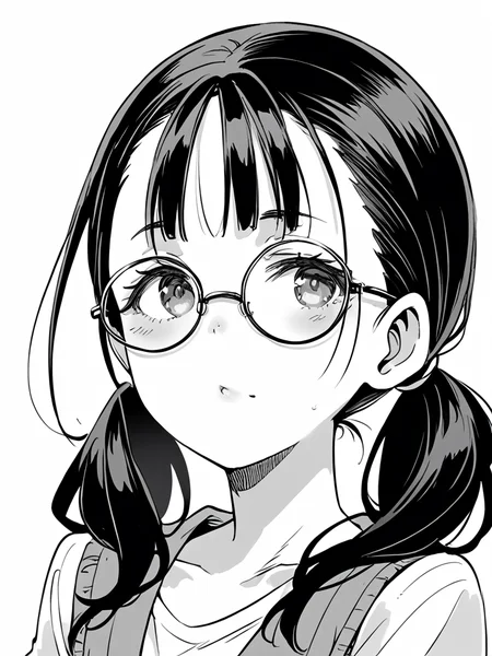 score_9, score_8_up, score_7_up, score_6_up, monochrome, ashinasan, black hair, round glasses, twintail
 <lora:Butcha-u_Style_full:1>