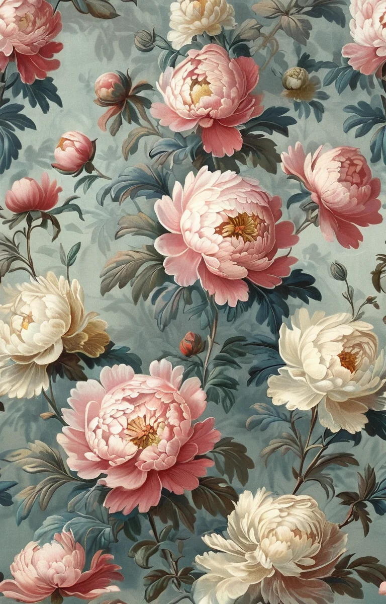 masterpiece,best quality,<lora:tbh356-sdxl:0.6>,illustration,style of patten of Rococo decaying peonies