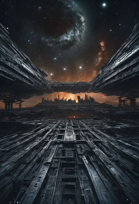 the stars are screaming, liminal space, empty space port at night, futuristic, high resolution details, ultra detailed, 8k, uhd, studio photo quality, atmosphere of dread, event horizon inspired, cosmic horror, world ender, ruin, dark star, abyss, stygian reach, echoing darkness, desolation of the cosmos