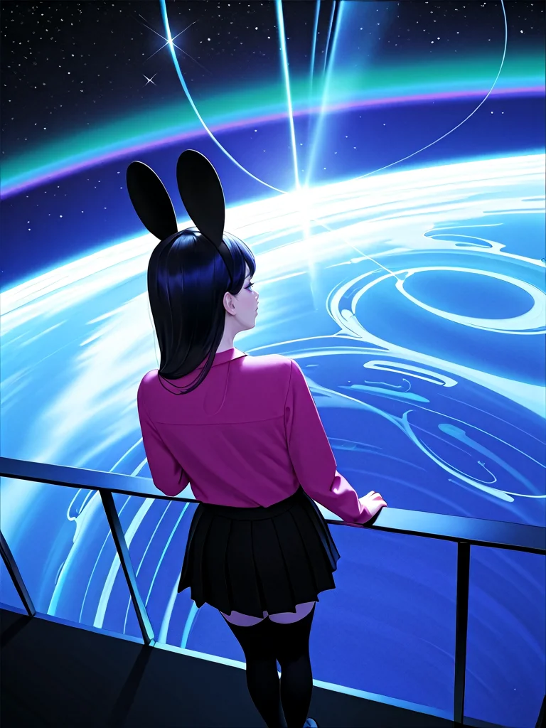 realistic, photorealistic, very aesthetic, best quality, absurdres, masterpiece, best quality, amazing quality, newest, scenery, depth of field, high-resolution, high definition, visually intense anaglyphic experience, hallucinations, editorial photography, journalistic style, candid, volumetric, candid, bow,fake animal ears,pleated skirt,thighhighs, 2girls, multiple girls, (colorful:1.2), rainbow, light particles, from above, volumetric lighting, ((adult girl:1.2)), _trippy_, realistic, photorealistic, very aesthetic, best quality, absurdres, masterpiece, best quality, amazing quality, newest, scenery, depth of field