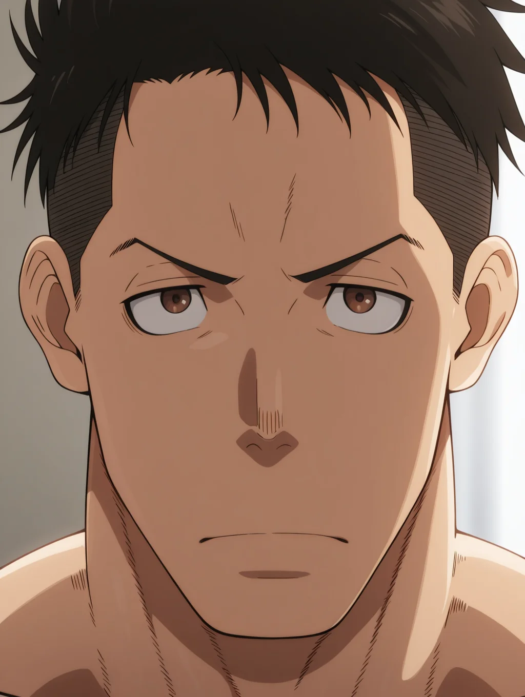 Akitaru Obi, brown eyes, short hair masterpiece, best quality, amazing quality, 1 boy, solo, male focus, Mature men, manly, face focus