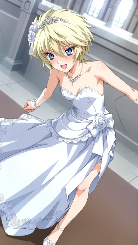 source_anime, general, best quality, masterpiece, 1girl, <lora:Esther_Elhous_ill_v1.0:1> esther_elhous\(srw\),blue eyes , blonde hair, yellow hair,tsurime, small breasts ,wedding dress,chapel, happy, (embarrassed:0.9), dynamic pose, dutch angle, full body,