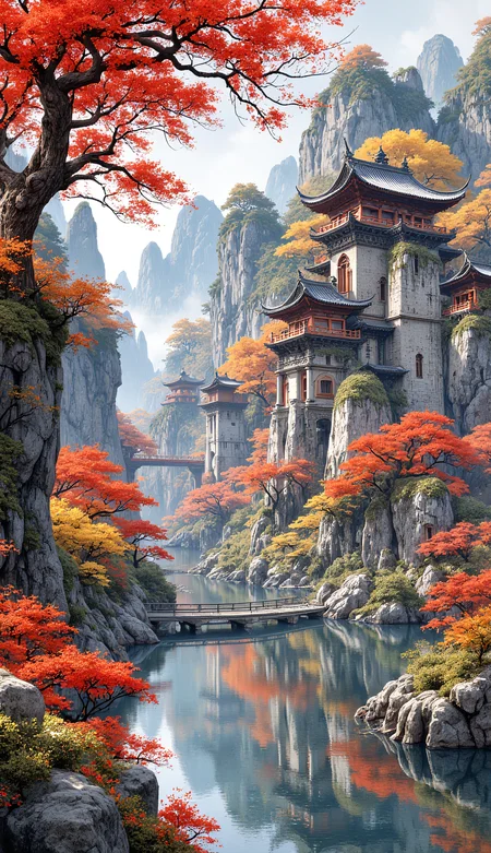 The gorgeous watercolor paintings designed by AI show a palace-level design sense and are pleasing to the eye. The design color is mainly red yellow orange like Autumn landscape.
