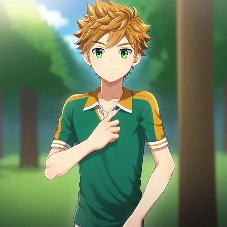 solo, short hair, green eyes, solo focus, 1boy, blond hair