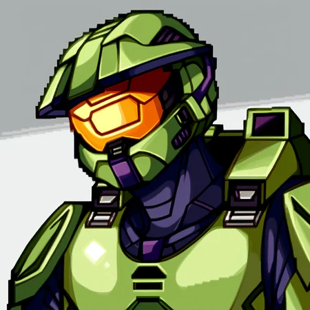 score_9, score_8_up, score_7_up, source_anime, BREAK, solo, 1boy, looking at viewer, <lora:P1-Portraits-pdxl_Fp:1>, portrait, simple background, pixel art, <lora:masterchief-halo-richy-v1_pdxl:0.8>, masterchief, helmet, visor, power armor,