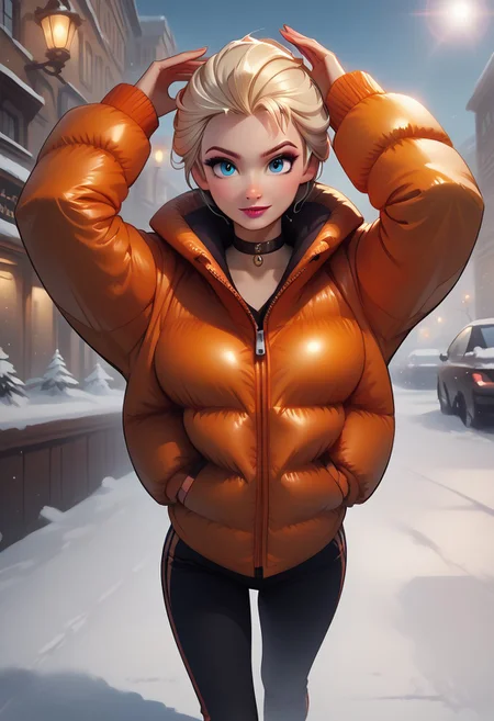score_9, score_8_up:1.1), score_7_up, dynamic, beautiful, source_anime, cute, sweet pants, choker, street background, very detailed Disney princess style, streetwears, sportswear, wearing sneackers, swag outfit, streetwears,, seductive,  cute pose, airmax, ((dynamic pose)), hoodie, gangsta, cute, dynamic angle, detailed face, elsa from frozen, ((((puffy jacket)))), winter