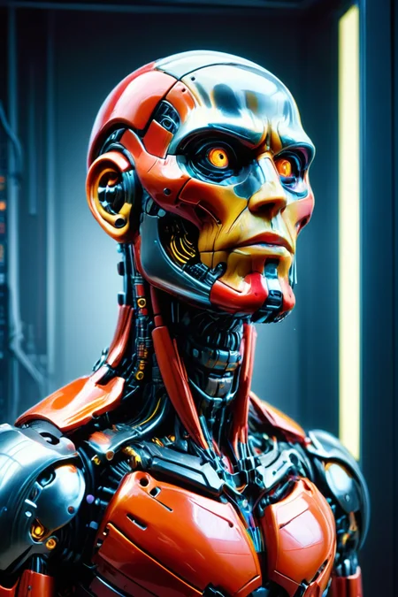 RAW photo of a <lora:madpunk:0.8> madpunk <lora:just_another_Cyborg_LoRa_SDXL:0.8> c1bo cyborg (Lifting chin, dignified poise) at a Megacorporation server room with blinking lights, super detail, ultra-realism, <lora:xl_more_art-full_v1:0.3>, <lora:Rainbow_Style:0.6>  ,  <lora:quality1:0.6>,  <lora:Colorful_Plastic_SDXL:0.6> ais-colorfulplastic
