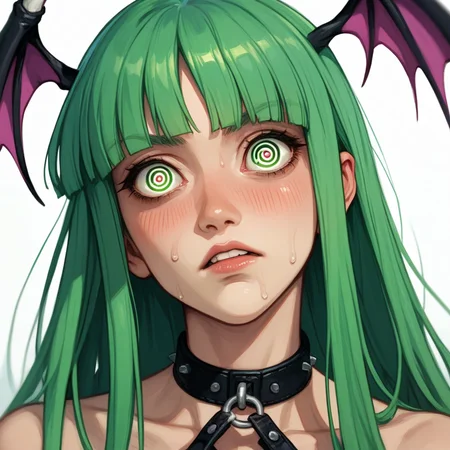 score_9, score_8_up, score_8, (source_anime), eyedetailxl, bettereyes, detailed_eyes, BREAK, Morrigan Aensland, restrained, bound wrists, blush, perfect face, 1woman, 22 years old, (bright_pupils), (ringed eyes), MorriganAe, hime_cut, emerald_green hair, green eyes, blunt bangs, close-up, focus on eyes, focus on face,