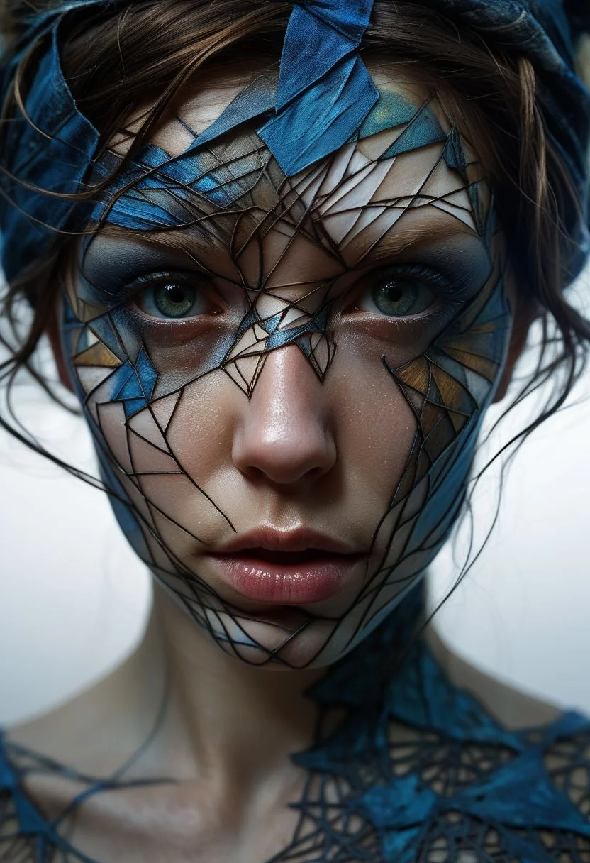 Close-up face, mysterious silhouette of a scottish woman in worn down clothing, goddess, alluring, by Minjae Lee, Carne Griffiths, Emily Kell, Steve McCurry, Geoffroy Thoorens, Aaron Horkey, Jordan Grimmer, Greg Rutkowski, amazing depth, double exposure, surreal, geometric patterns, intricately detailed, bokeh, perfect balanced, deep fine borders, artistic photorealism , smooth, great masterwork by Suiras <lora:add-detail-xl:2> <lora:Double_Exposure:0.5>