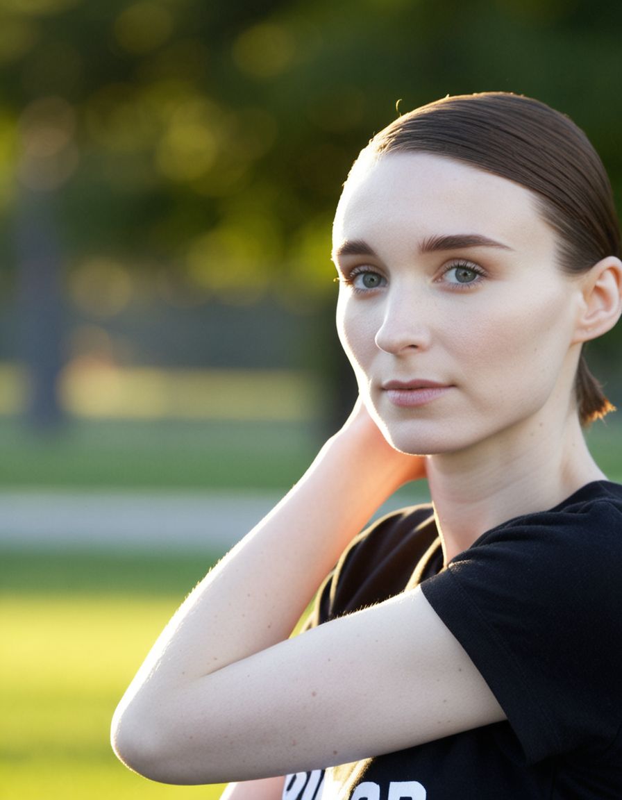 score_9, score_8_up, 1girl, rooney mara, wearinga a black band shirt, upper body shot, at a park,  Bokeh, Golden Hour, raw <lora:dmd2_sdxl_4step_lora_fp16:1> <lora:rooney-mara-bd:1>