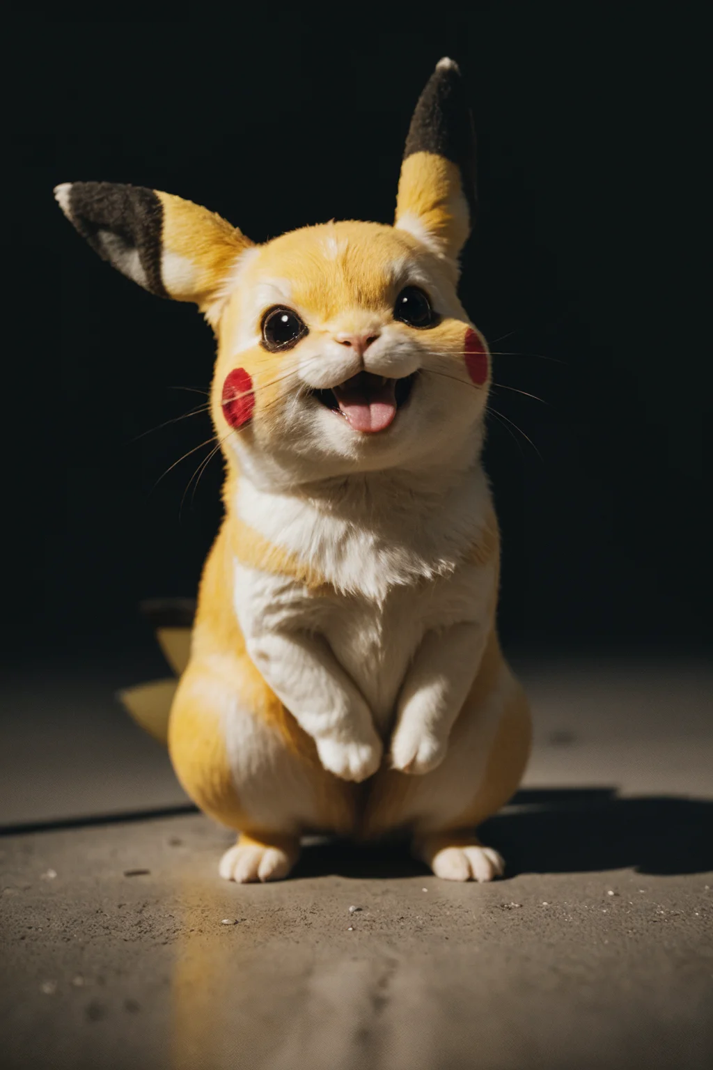 Photography, full body BREAK of real life pikachu BREAK portrait, symmetrical, highly detailed, smooth, sharp focus, cinematic lighting, kkw-ph1
