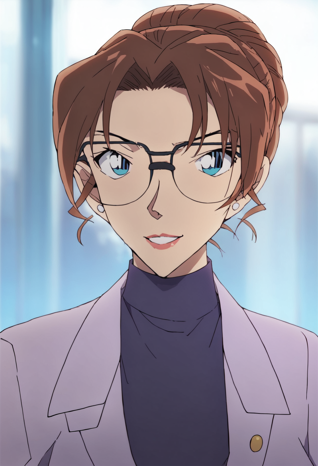 score_9, score_8_up, score_7_up,score_6_up,
((1girl,solo,Portrait,front view,milf,)),
Kisaki Eri,short hair,blue eyes, single hair bun,glasses,professional, elegant, detective, poised, confident,blue suit,pencil skirt,
smile, 
(blurry background, ),
<lora:PONY_Eri_Kisaki_-_Origin_Version_Anime_Detective_Conan:1>