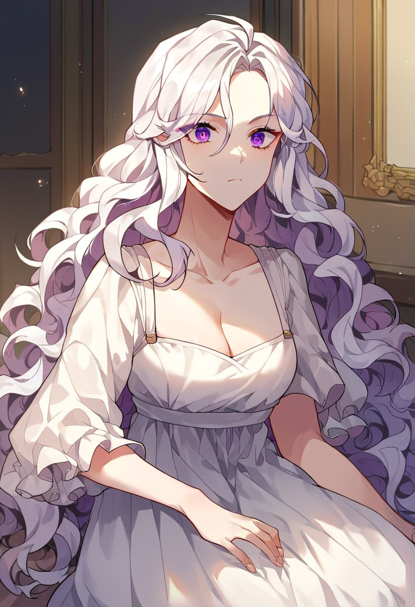 score_9,score_8_up,score_7_up,source_anime,zPDXL3,
*//*,<lora:AbigailFreidkin_v1.0:1>,long hair,white hair,wavy hair,purple eyes,cleavage,white dress,