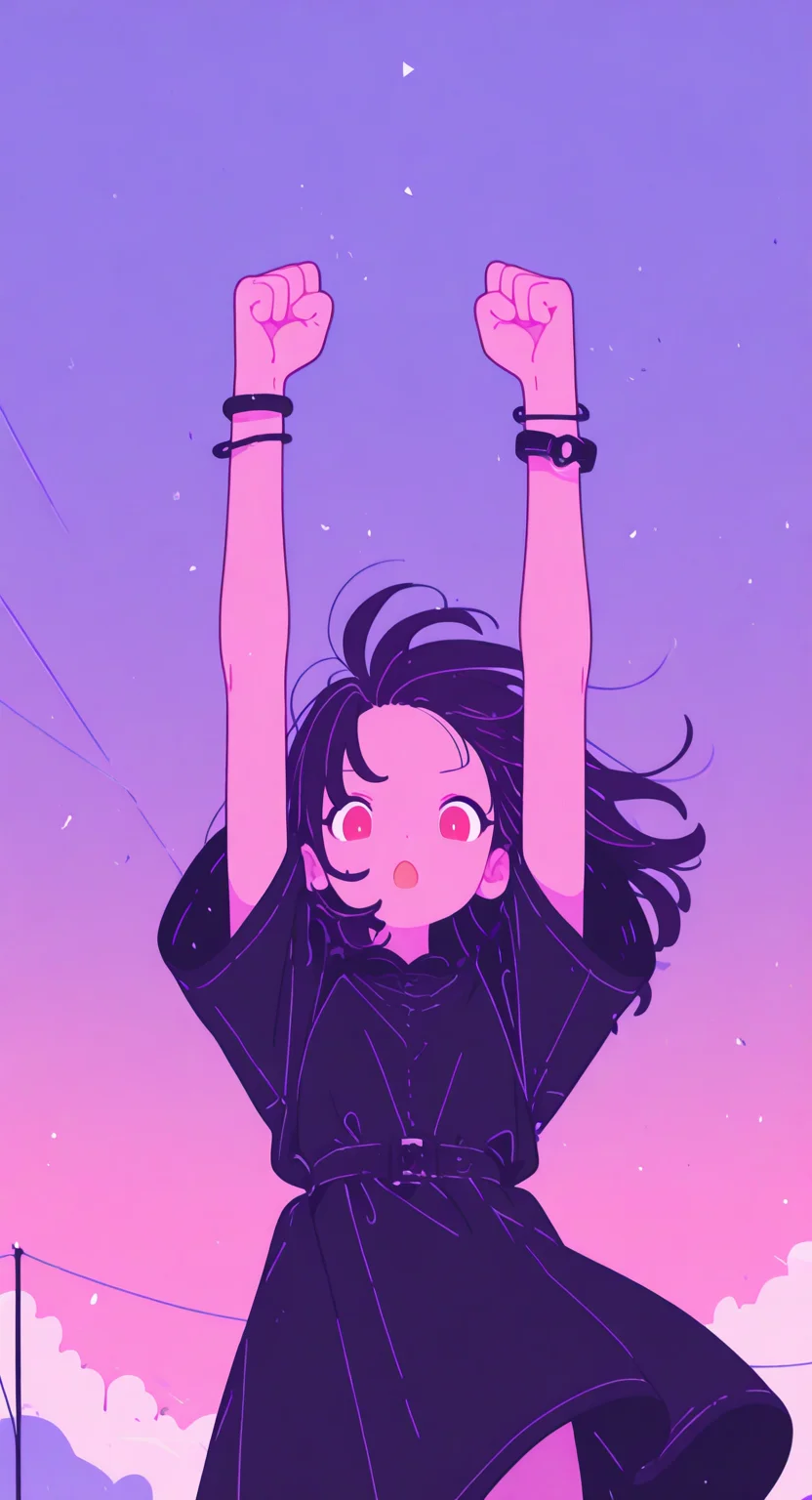 masterpiece, best quality, good quality, newest, highres, absurdres,
1girl, solo, clenched hands, open mouth, red eyes, dress, sky, arms up, bracelet, looking down, wristband, pink skin, wind,
straight on, Flatline, Flat vector illustration <lora:illustriousXL_stabilizer_v1.23:0.3> <lora:NOOB_vp1_detailer_by_volnovik_v1:0.3> <lora:ponyv6_noobE11_2_adamW-000017:0.3> <lora:XXX667:0.7> <lora:checkpoint-e18_s306:2>