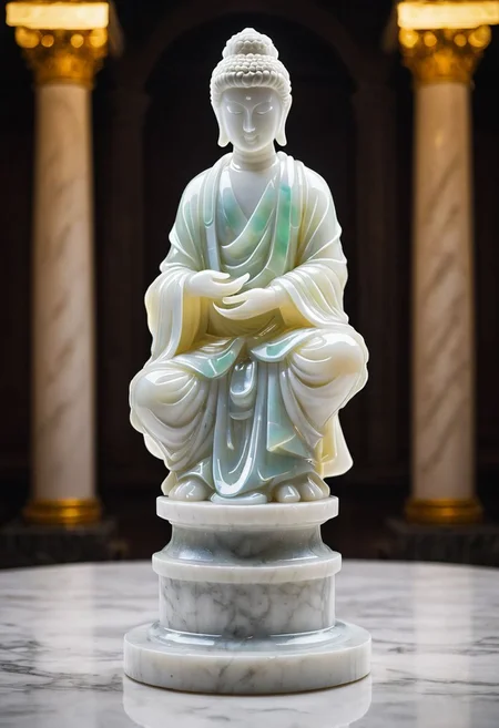 Fujifilm XT3, Sony A7 IV, (award winning photography) a (white: 0.89) marble (figurine) made of opal (Kintsugi: 0.89) set on a pedestal in temple, glistening. in the background beautiful pillars, divine (iridescent: 0.79), opalescent textures, volumetric light, ethereal, sparkling, studio photo, highly detailed, sharp focus (highest quality: 1.39) (highest coherency: 1.39) (award winning photography), highly detailed photography, (muted colors, cinematic, dim colors, soothing tones:1.2), vibrant, insanely detailed, hyperdetailed, (dark shot:1.2), (vsco:0.3), (intricate details:0.9), (hdr, hyperdetailed:1.2) (vignette), sss, raw photo, fijifilm, kodak, cinematic film grain