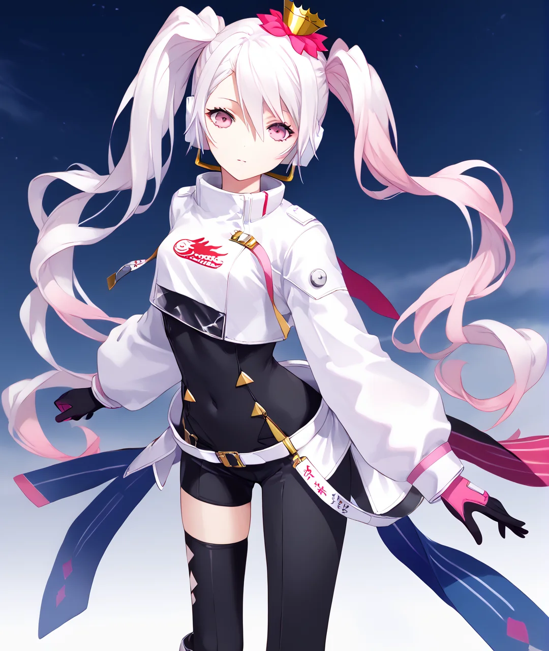 # Cosplay Test
score_9, score_8_up, score_7_up, source_anime, BREAK
masterpiece, best quality,
1girl, solo, mu (caligula), gradient hair, pink eyes, white hair, pink hair, asymmetrical twintails, mini crown, hair flower, behind-the-head headphones,
white jacket, cropped jacket, long sleeves, two-tone gloves, black gloves, pink gloves, black bodysuit, single thighhigh, single thigh boot
(masterpiece, best quality:1),
<lora:tce-mu.pdxl-000010:1> <lora:vocaloid_racingmiku2022_ponyXL:0.8>
