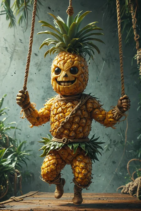 art by Antonio J Manzanedo, a detailed pineapple pirate (swings through the air on a rope:2.0).
deep depth of field, hyperdetailed photography, masterpiece, best quality, high quality, highres, ultra-detailed, best quality, 8K, high resolution, extreme detail.
<lora:add-detail-xl:2> <lora:MJ52:0.5> <lora:great_lighting:3> great lighting, <lora:PineappleMorph-SDXL-V0.1:1>