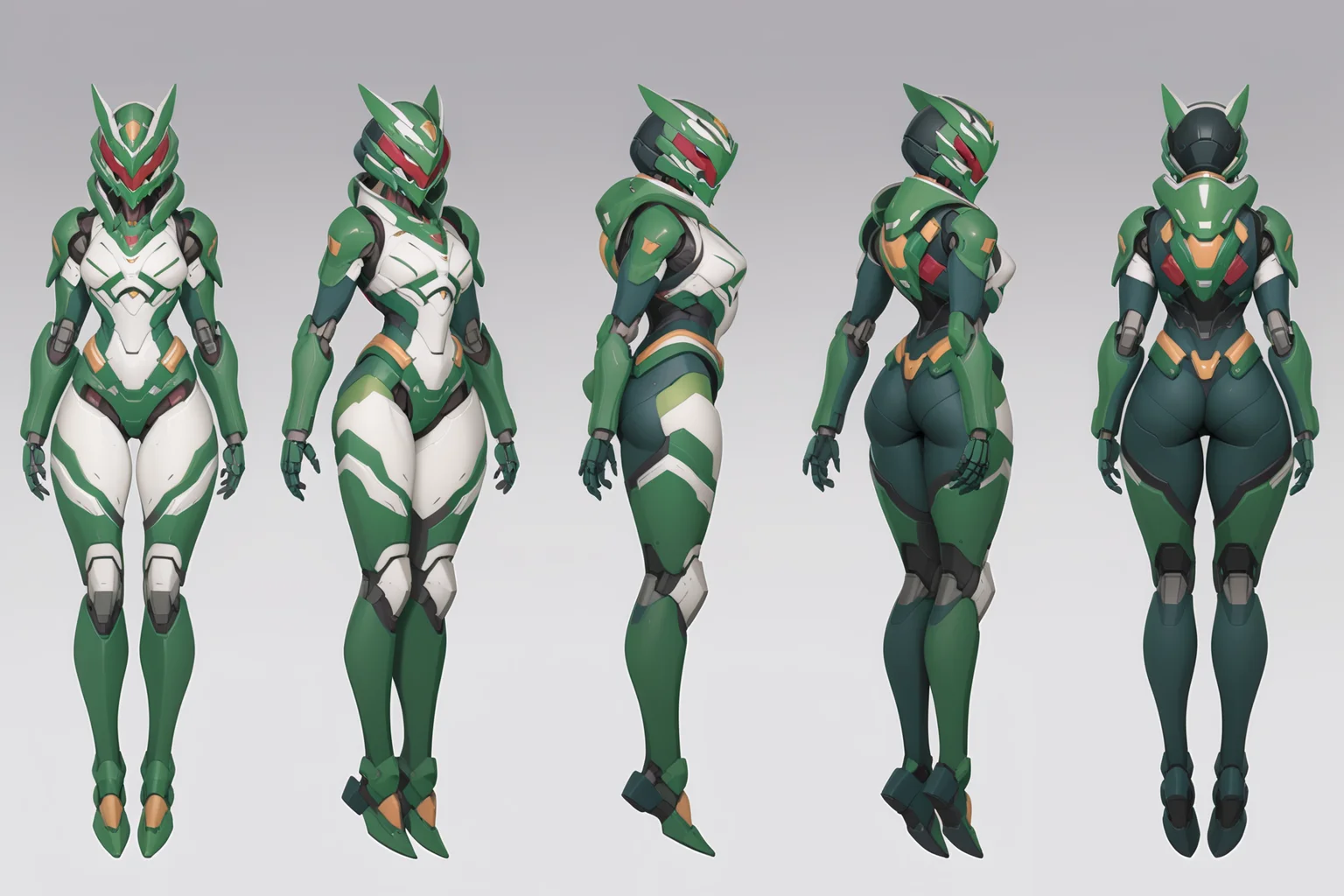 (GENERAL:0), mecha, robot, masterpiece, best quality, very aesthetic, absurdres, solo, standing,
(VIEWS:0),  full body character turnaround of mecha,
Multiple views of the same mecha,  (simple background, white background:1.2), multiple views, side view, back view, front view, 
,
mask, helmet,
Skunk\(animals\)ï¼
EVANGELION EVA-01 TEST TYPE,
plate armor, power suit, alien,
android, cybersuit, upper armor, mechanical arms, machinery, prosthesis,
(bodyshape:0), Petite body,
(clothing:0), (Elegant off-the-shoulder A-line dress with delicate lace details:0.6), 
(cyan  
medieval  theme character design:1.1),
 <lora:MechTurnXLRemix_v1:.75>
 <lora:MechTurnXL_v1:.25>
<lora:ClothTurnXLRemix_v1-000004:.25>
 <lora:ClothTurnXL_v1-000004:0.25> 
<lora:CharTurnXL_v2:0.25>
 <lora:xl_more_art-full_v1:.25>,
 <lora:Alphonse Mucha Style:.1>, Alphonse Mucha Style page
 <lora:å½é£æç»SDXL:.1>