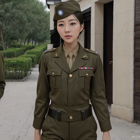 (KuomintangFemaleSpies), <lora:kuomintangfemalespies-000001:0.8>,<lora:taiwanDollLikeness_v10:0.1>, lady, beautiful, 8k, masterpiece, best quality, perfect face, perfect eyes, in uniform, realistic, photorealistic, highres,gorgeous