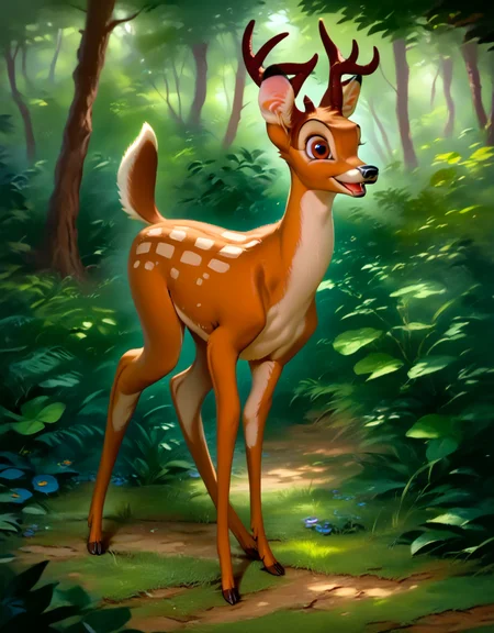 score_9, score_8_up, score_7_up, score_6_up,
bambi, adult, horns, deer, solo, ((Four legs,)) hyperdetailed, detailed fur, happy, forest, full body,
<lora:add-detail-xl:0.8><lora:Bambi:1> <lora:Furry Enhancer 6.1:2>