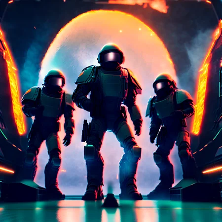 photo of a spaceship crew faces a mysterious threat, (to8contrast style:1) <lora:theovercomer8sContrastFix_sd21768:1> <lora:johnsondesuv2-e1:1>