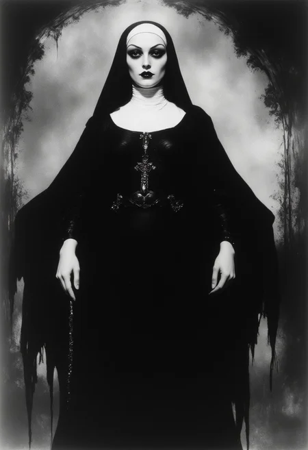 A scary nun, expressionist film still, fascinating, ArsMovieStill, 20s Silent Movie Still