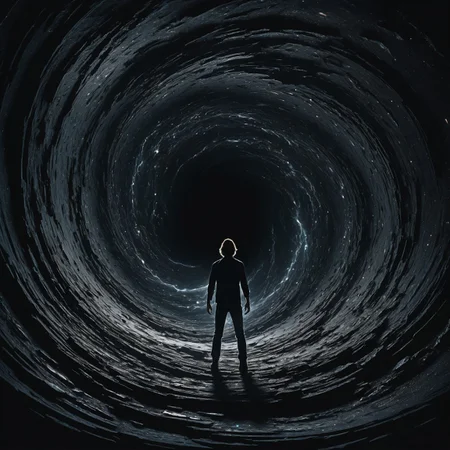 In the heart of the darkness, a group of individuals is engulfed in a black hole. Despite their desire to simply let loose and rock out, they find themselves trapped in this chaotic space. Picture a vividly dark and swirling vortex, almost mesmerizing in its intensity. The figures within are portrayed with intricate detail, their defiant spirit shining through even in the face of overwhelming despair. This image is a masterpiece of contrast, blending the energy of rock and roll with the ominous allure of a black hole.