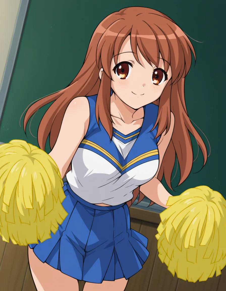 score_9, score_8_up, score_7_up, source_anime,
mikuruasahina, <lora:mikuru-asahina-s1-ponyxl-lora-nochekaiser:1>,
mikuru asahina, long hair, brown hair, brown eyes,
skirt, pleated skirt, blue skirt, cheerleader, pom pom \(cheerleading\), sleeveless,
indoors, classroom, bent over, smile,
looking at viewer, dutch angle, cowboy shot, solo,