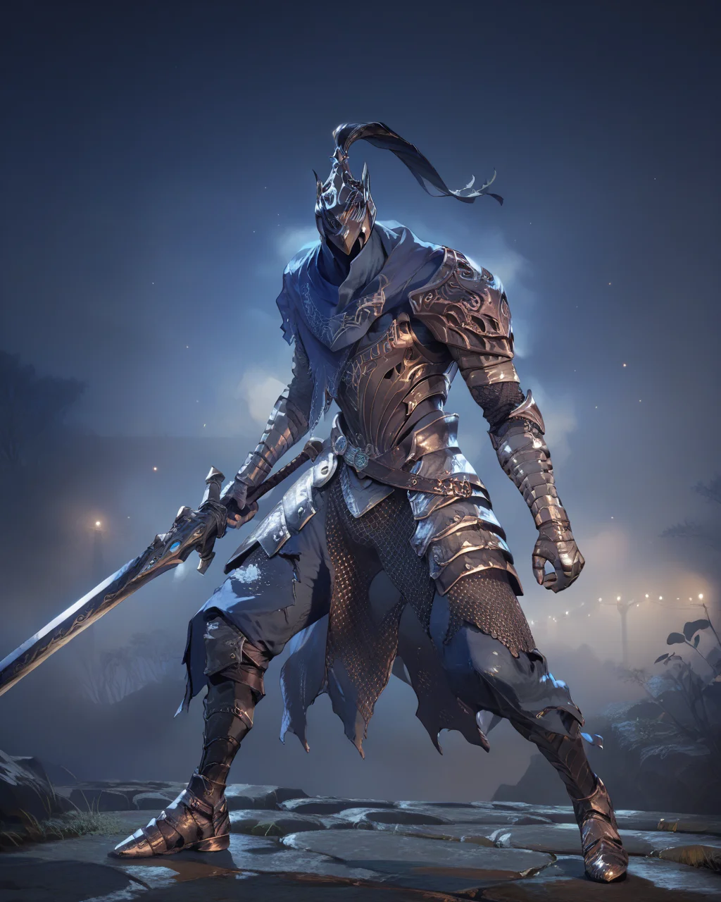 score_9, score_8_up, score_7_up, source_anime, score_6, 1boy, full body, holding sword, lights,blurred background, (fog:1.2), blue background, solo, armor, artorias, helmet, <lora:Artorias:0.8>