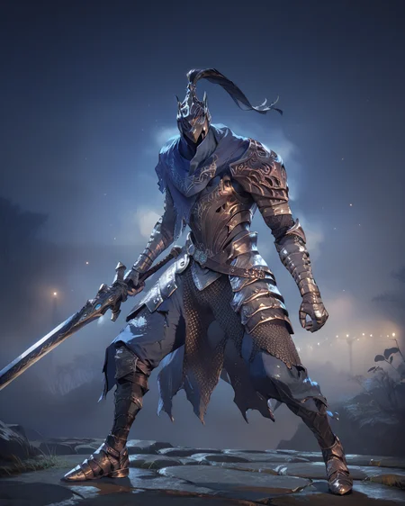 score_9, score_8_up, score_7_up, source_anime, score_6, 1boy, full body, holding sword, lights,blurred background, (fog:1.2), blue background, solo, armor, artorias, helmet, <lora:Artorias:0.8>