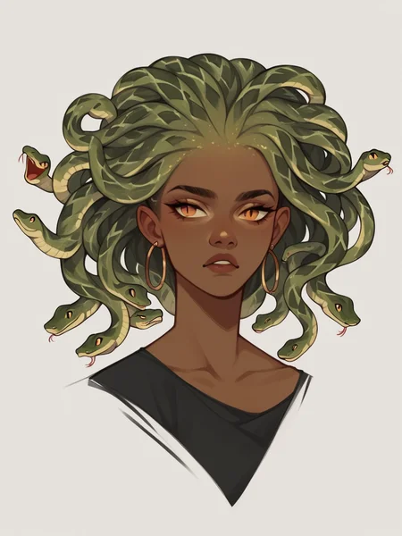score_9, score_8_up, score_7_up, score_6_up, score_5_up, score_4_up,  <lora:sn4k3h41rXLP:0.7> 1girl, sn4k3h41r, snake hair, dark skin