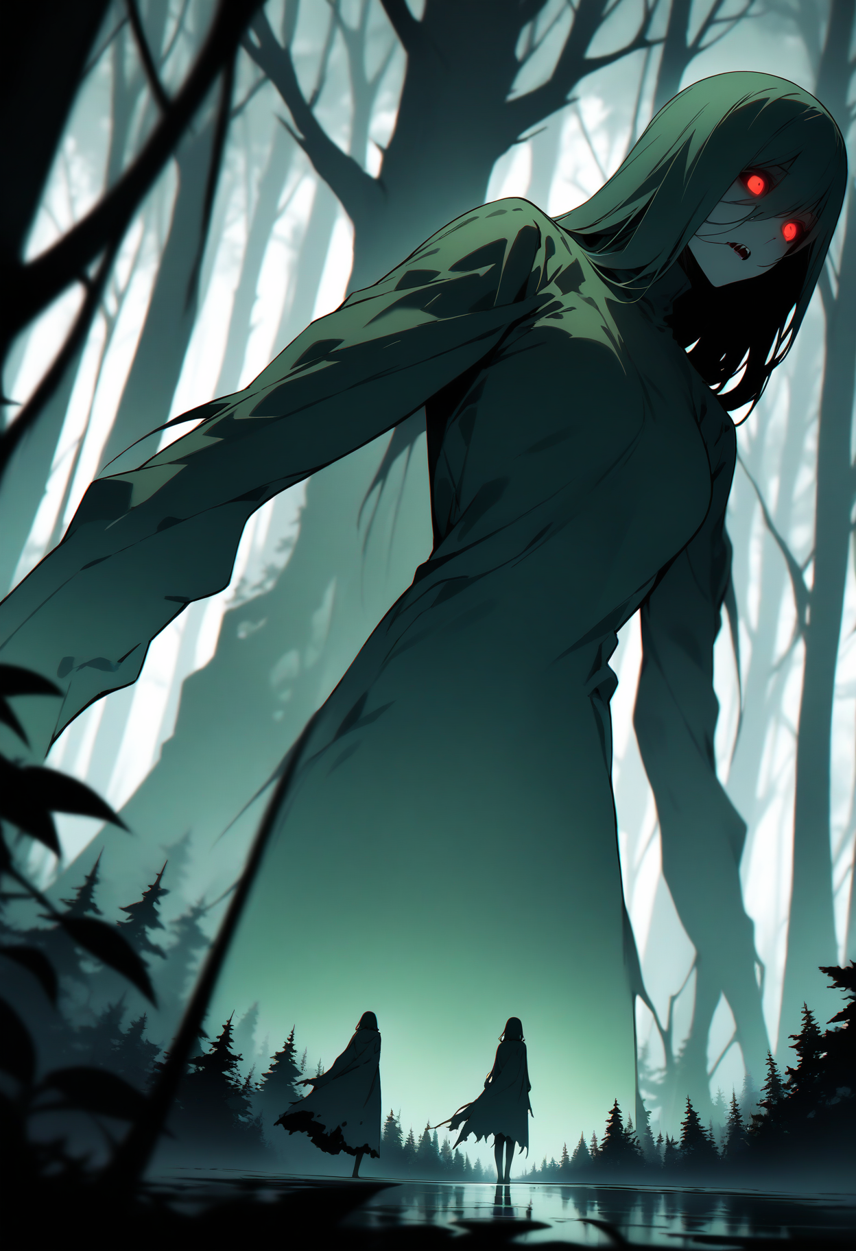 masterpiece, best quality, good quality, eerie forests, scary