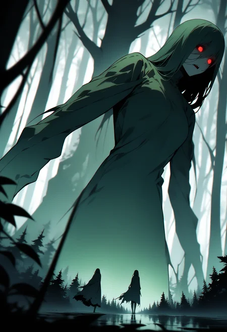 masterpiece, best quality, good quality, eerie forests, scary