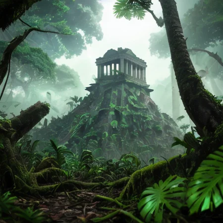 ancient-ruin-forest,Find yourself lost in the lush, green wilderness of a tropical rainforest, where towering trees, exotic foliage, and an abundance of wildlife await. The tranquility and serenity of the forest are only interrupted by the sounds of the wildlife and the rustling of the leaves. Deep in the heart of the dense forest lies the ancient ruins of a lost city, with crumbling temples, forgotten treasures, and a history shrouded in mystery. The jungle has slowly reclaimed the city, and the ruins are now overgrown with vines and moss. What secrets lie hidden within the crumbling walls of this (forgotten city), and what kind of ecosystem exists in this dense forest?, Tranquility, Serenity, Biodiversity, Wildlife, Foliage, Canopy, Undergrowth, Ecosystem, Flora, Fauna, (ancient civilization), lost city, Mosquitia, Ciudad Blanca, timber, soil erosion,ancient-ruin-5200