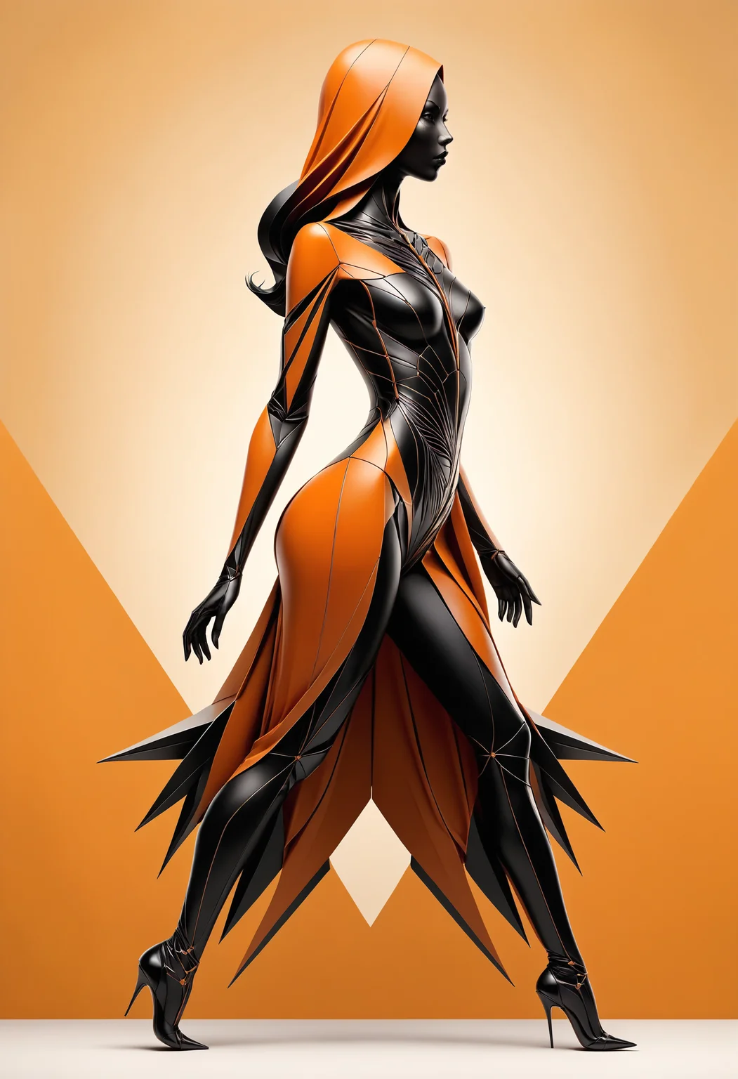 [ nanite geometry, thorny ladder :
concept art of a silhouette outline of a woman, half computer body and silver filigree and obsidian leaf, veins 
: 6 ], by (Igor Morski and Kati Horna :1.2), orange tan background
<lora:dvr-shrp:1> dvr-shrp