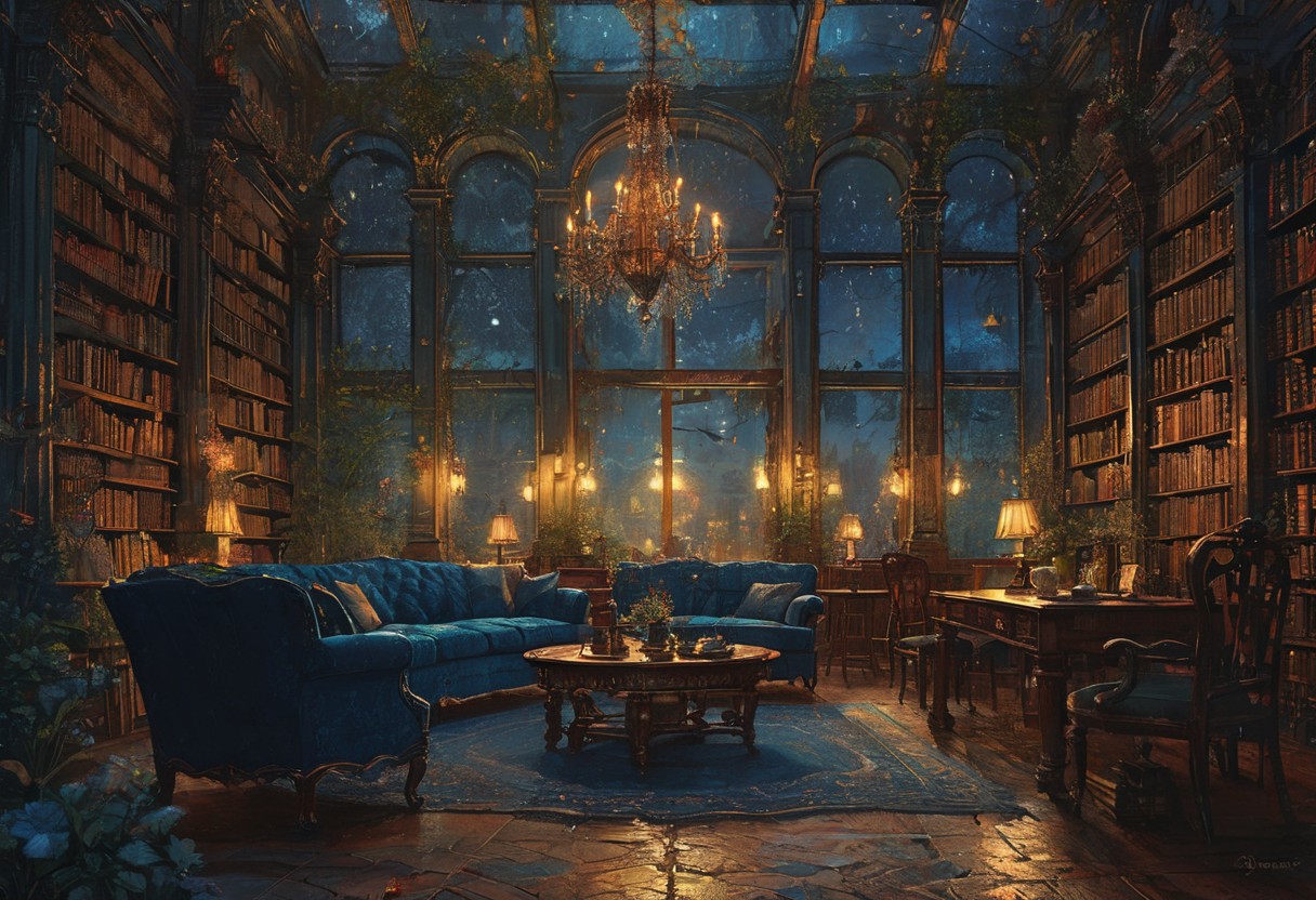 Devil in a Blue Dress, opulent library, tea service, lamplight <lora:Lost_In_Dreams:0.6>, <lora:detailed_notrigger:0.8>, Cinematic lighting, <lora:Dreamyvibes artstyle SDXL - Trigger with dreamyvibes artstyle:0.7> Dreamyvibes Artstyle