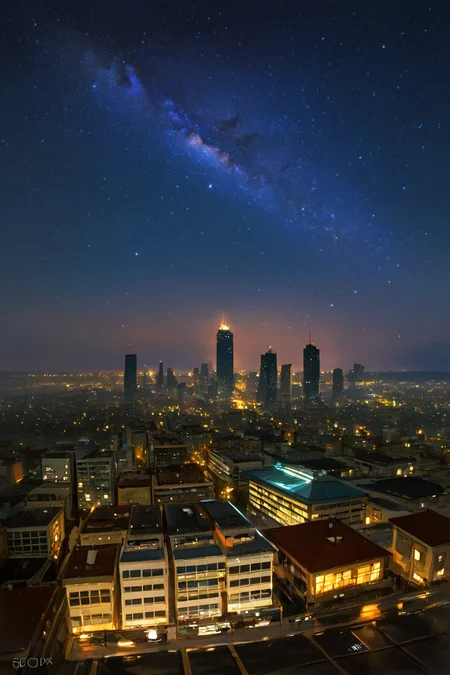 score_9, score_8_up, score_7_up, zPDXL2, <lora:MilkyWay:1>, (((night))), night sky, ((stars)), milky way,
city from far away, skyscrapers