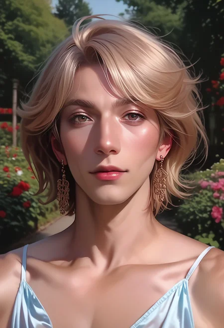 score_9, score_8_up, score_7_up, rating_safe,
a photo of Enza Sagata, enzasag, otoko no ko, crossdress, solo_male, looking at viewer, portrait, nature, garden,