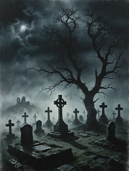oil painting ,
an irish stone cross surrounded by ancient gravestones,
34K uhd, masterpiece, high detail, 8k, intricate, detailed, high resolution, high res, high quality, <lora:add-detail-xl:1.8>, highly detailed, Extremely high-resolution details, fine texture,