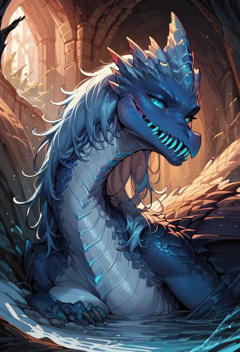 score_9, score_8_up, score_7_up, winter_wyvern_dota2, scales, dragon girl, blue skin, blue eyes