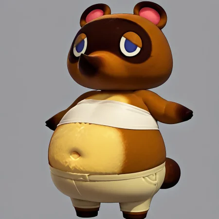 score_9, score_8_up, score_7_up, score_6_up, score_5_up, solo, best quality, 1boy, Tom Nook, Tanuki, Animal Crossing, furry, Brown fur, eyelashes, animal ears, tube top, skirt, fat