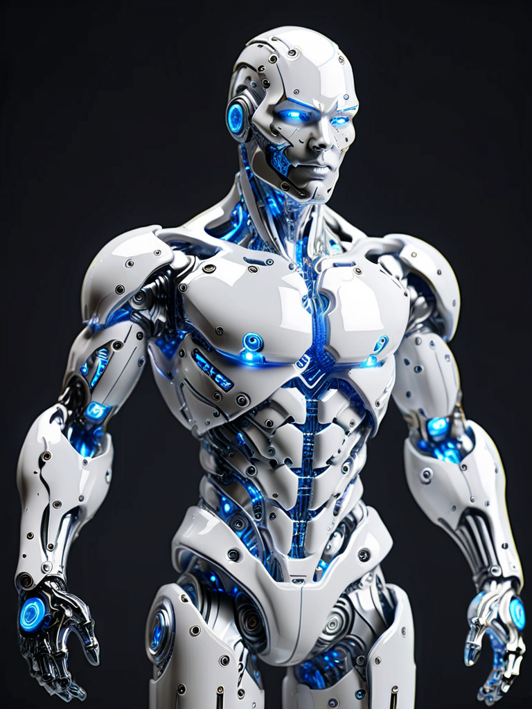 professional 3d model of a cyborg, body made of white and silver parts, led lights, circuits, octane render, highly detailed, volumetric, dramatic lighting <lora:ral-blueresin-sdxl:1> made of ral-blueresin