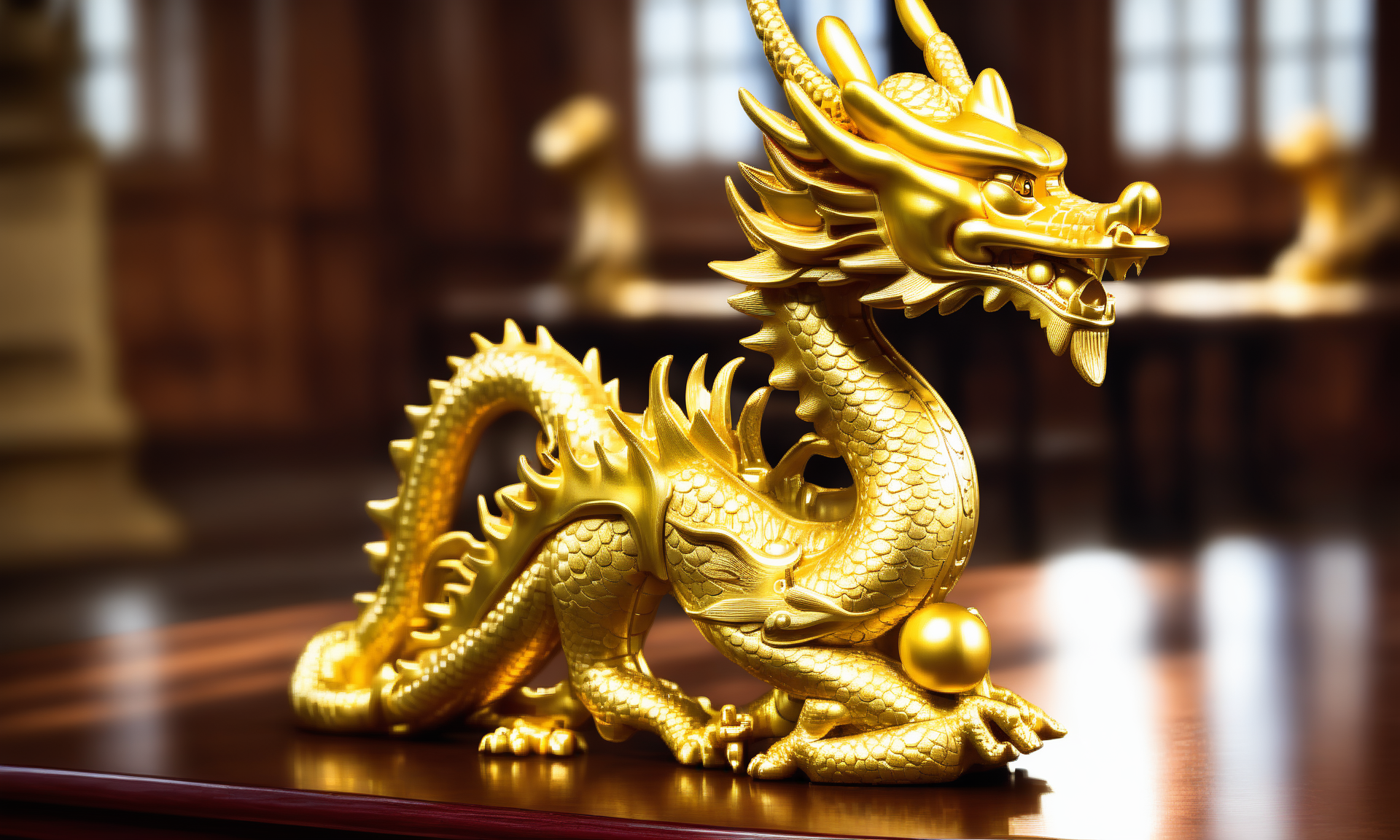 <lora:goldcarvingcd_xl-000006:0.8>,a statue of a chinese dragon made of golden in office scene,goldcarvingcd_xl,gold carving,indoors,chinese zodiac,wooden table,cutie,cute,still life,animal statue,front view,facing viewer,looking at viewer,(Unbelievable Digital Artwork:1.3),fine art,CGSociety,ArtStation,master works, emotional, harmonious, high budget, moody, epic, gorgeous, perfect lighting, realistic, photorealistic, photographic, photo (medium),real, moody lighting, volumetric lighting, reality ray tracing, 8K, HDR, UHD, masterpiece, best quality, highly detailed, high resolution, finely detail, extremely detailed, ultra detailed, wallpaper
