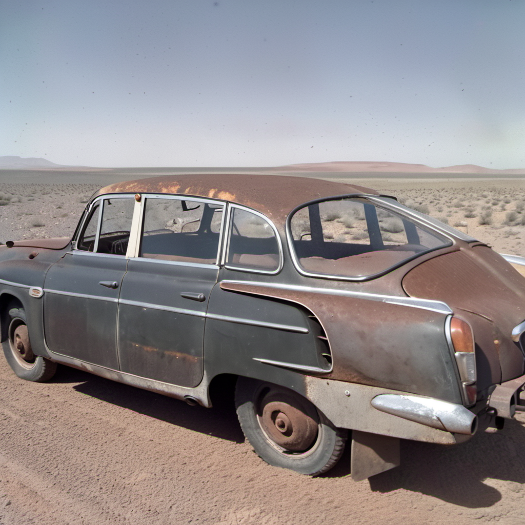 analog film photo photo car old weary rusty tatra603, grit, stains , view from side,  sahara valley desert, dust, ((masterpiece)) evening  <lora:Tatra603-SDXL:1.1>  <lora:Grit-SDXL:1> <lora:Cloudify-SDXL:1> . faded film, desaturated, 35mm photo, grainy, vignette, vintage, Kodachrome, Lomography, stained, highly detailed, found footage