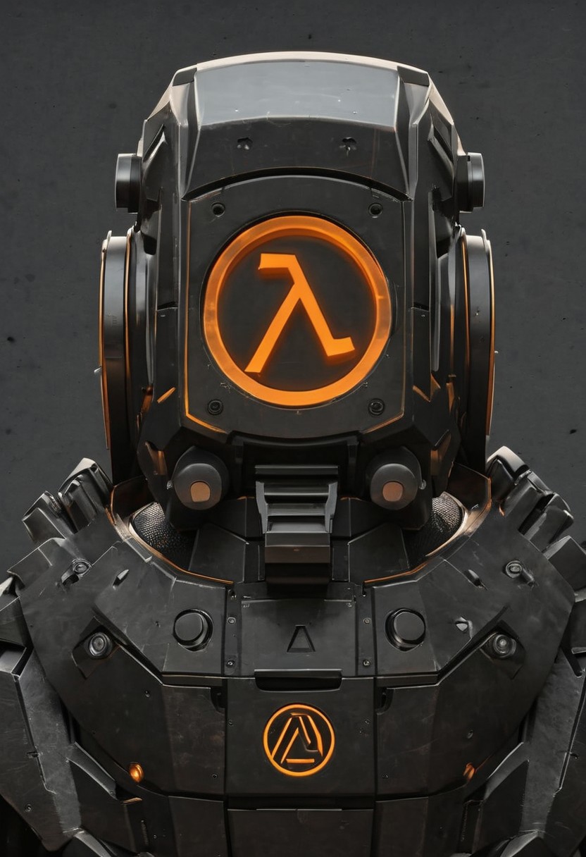 The orange lambda symbol on dark fone,