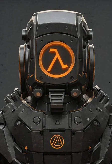 The orange lambda symbol on dark fone,