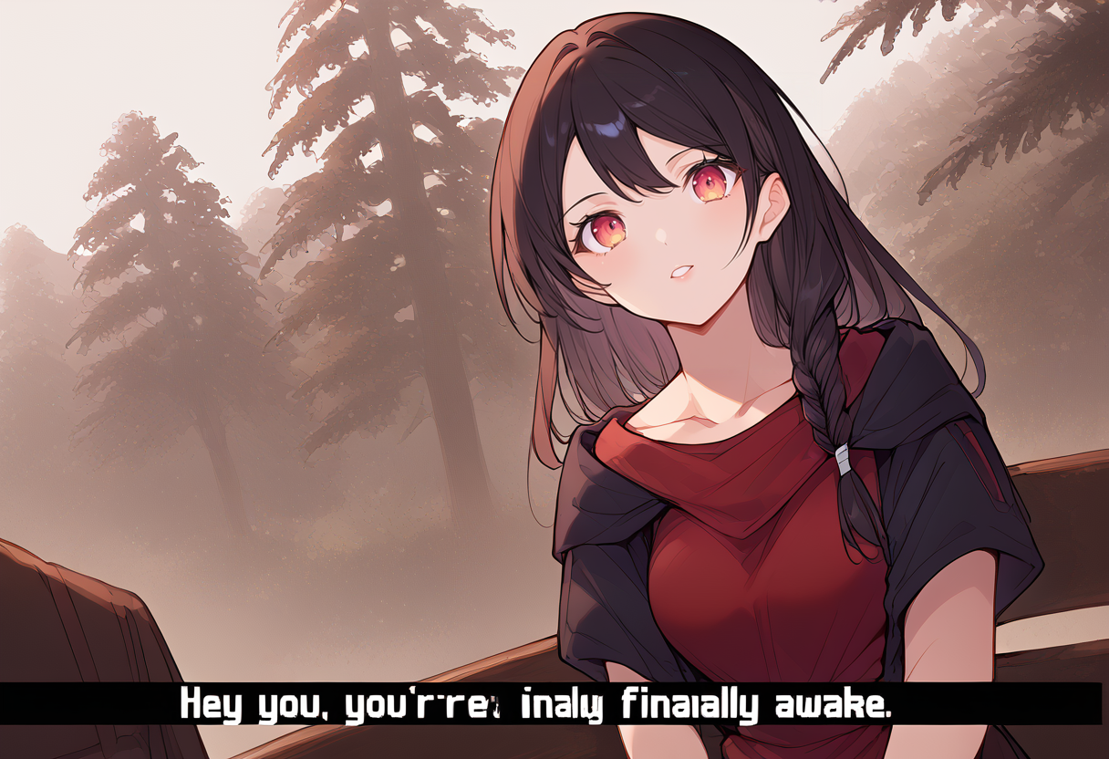 (score_9:0.9),score_8_up,score_7_up,anime style,rating_safe,
BREAK <lora:hey you, you're finally awake ponyXL v3.5:0.8>,hey you - you're finally awake, 1girl, black hair, breasts, long hair, looking at viewer, outdoors, tree, braid, yellow eyes, collarbone