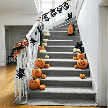 staircase decorated for halloween <lora:Halloween_XL:1>